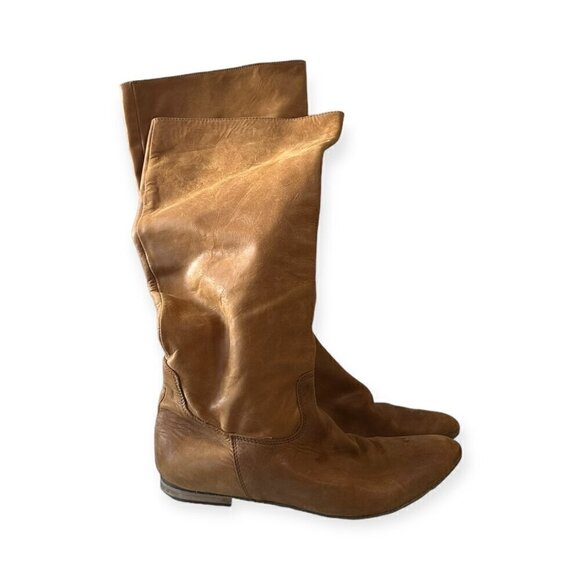 Jonak Paris Tan Distressed Leather Pull on Flat Boots, Size 39/40 EU, - Picture 4 of 16